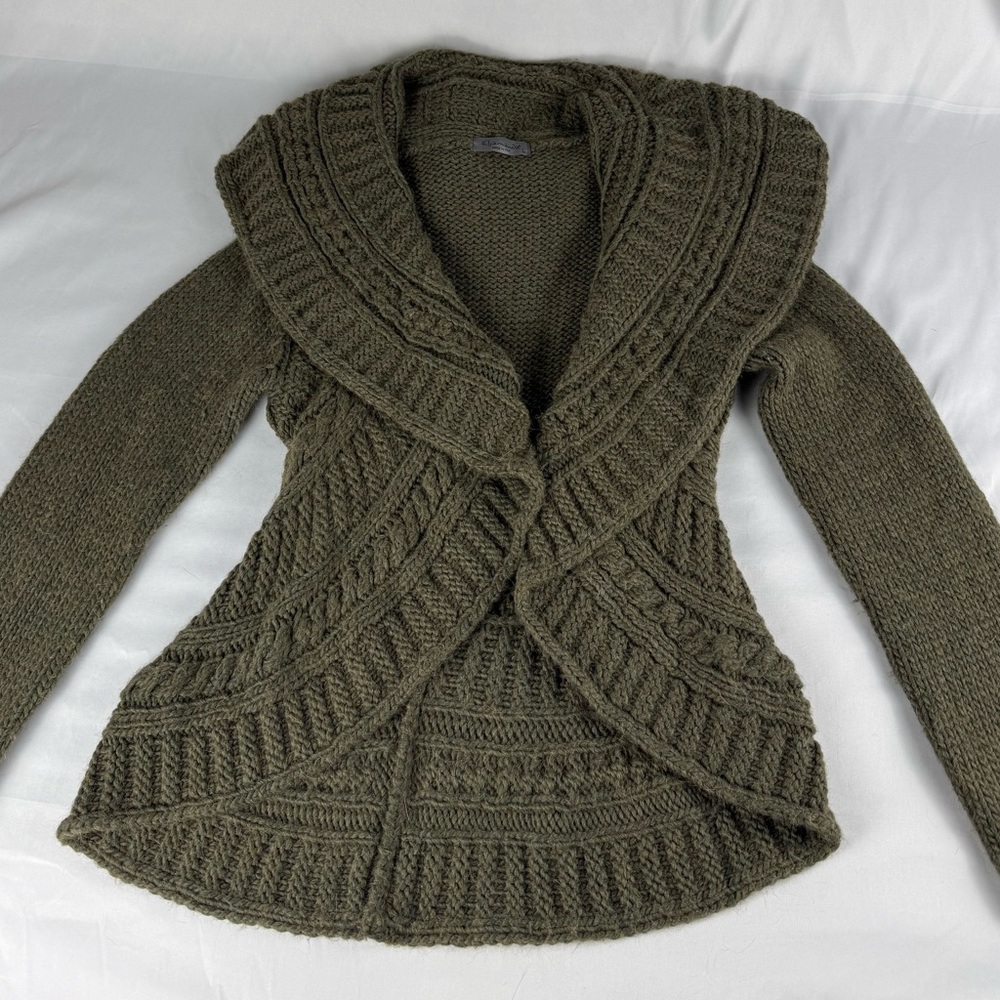 Anthropologie Chunky Knit Italian Cardigan shawl Sweater - Olive (Rare)